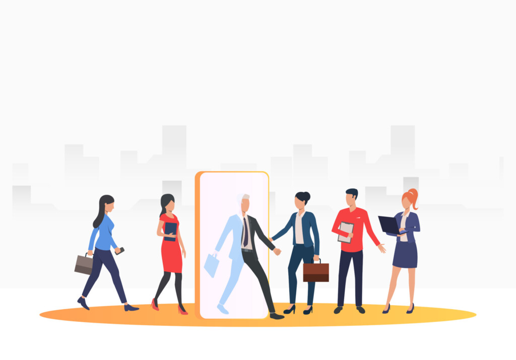 Recruitment agency searching for job applicants Recruitment agency searching for job applicants. HR, headhunting, hiring concept. Vector illustration can be used for topics like business, recruitment, employment